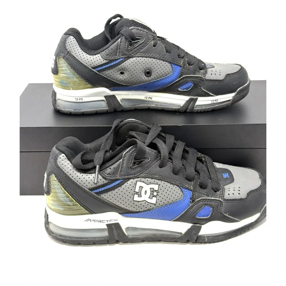 DC Shoes Impact FX Leather Skate Shoes Black Gray Blue Men's US 7.5 EU 40 Skate